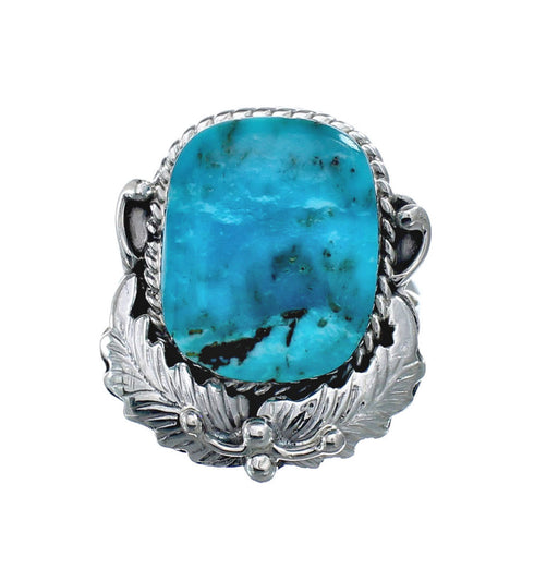 Scalloped Leaf Sterling Silver Turquoise Navajo Ring Size Size 10 AX128465